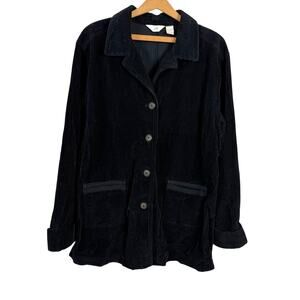 J. Jill Women Black Corduroy Jacket Blazer Large Oversized Crochet Retro Boho